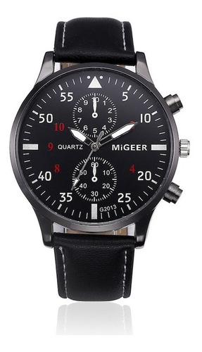 Reloj Hombre Cuarzo Casual Pulso Cuero Migeer Negro