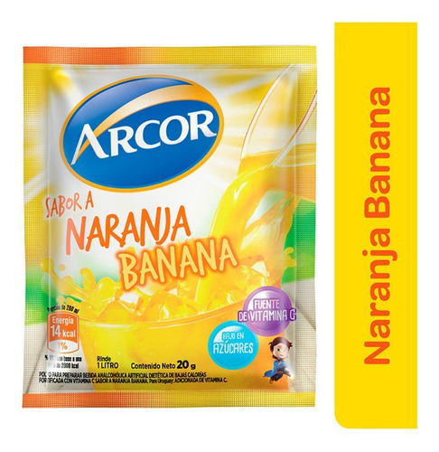 Jugo En Polvo Arcor Sabor Naranja Banana Caja 18un X 20 Gr
