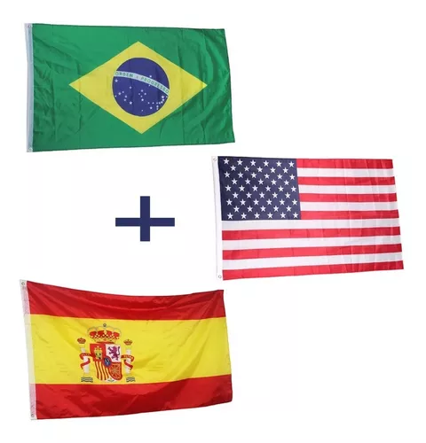 3 Bandeiras Brasil + Estados Unidos + Espanha 150x90cm