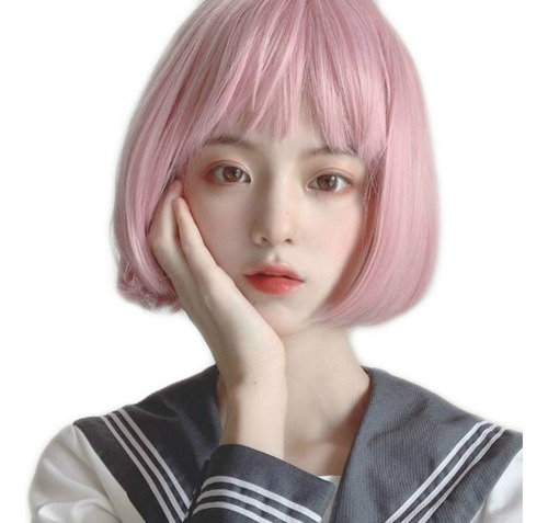 Peluca Bob Hair, Pelo Corto Y Liso, De Anime, Rosa, Humanpar