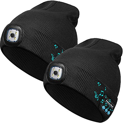 Gorro Unisex Negro, Recargable Por Usb, 4 Led, 2 Unidades