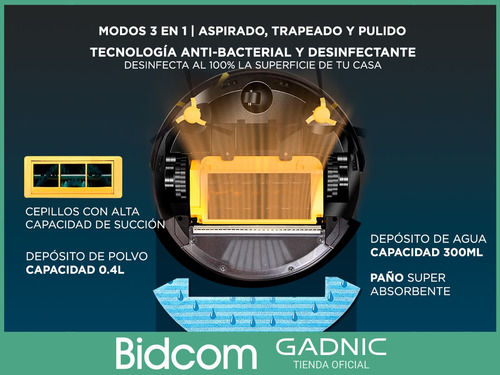 Aspiradora Robot Cleanduo Inteligente Gadnic Trapea Aspira