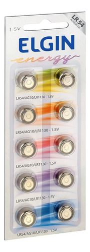 10 Baterias Pilhas Alcalina Lr54 1,5v Blister Cartela Elgin