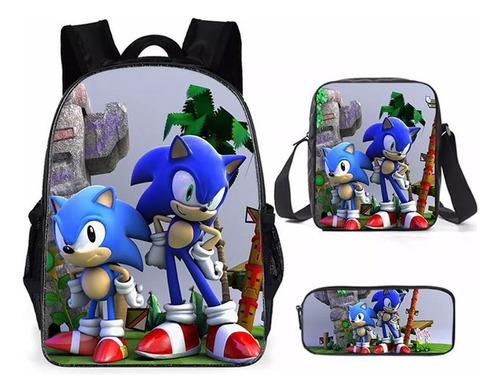 Mochila Sonic De 3 Piezas De Dibujos Animados Kinder Bolsa D