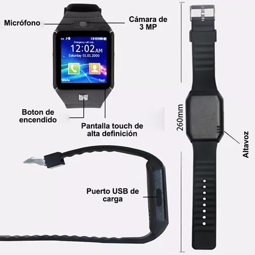 Reloj Inteligente Bluetooth Con Cámara, Pantalla Tactil y Ranura De Tarjeta  SIM 