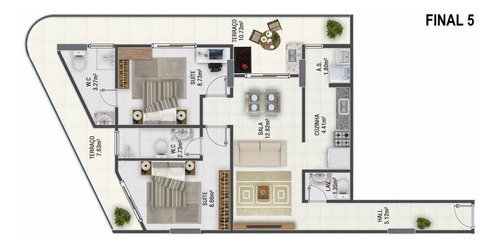Imagem 6 de 12 de Apartamento, 2 Dorms Com 75.41 M² - Caiçara - Praia Grande - Ref.: Ra138 - Ra138