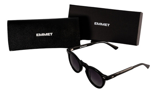 Lentes De Sol Emmet Unisex Redondos Violeta Uv400 Acetato Color Negro Lente Negro Armazón Negro Diseño Redondo