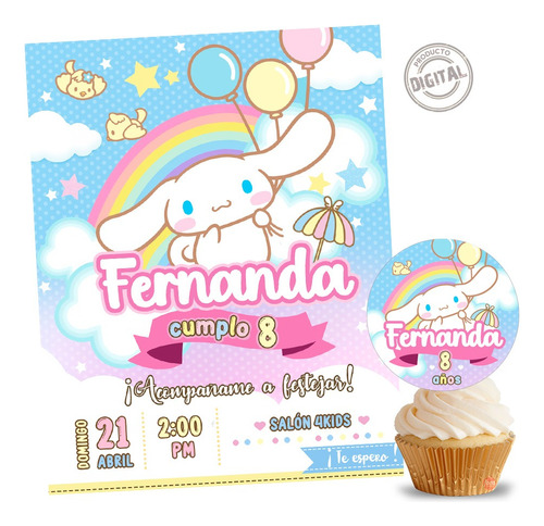 Invitacion Cinnamoroll Digital Personalizada + Etiqueta