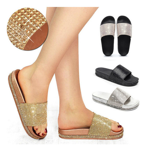 Zapatillas Estilo Diamantes De Imitación Y Sandalias De Suel