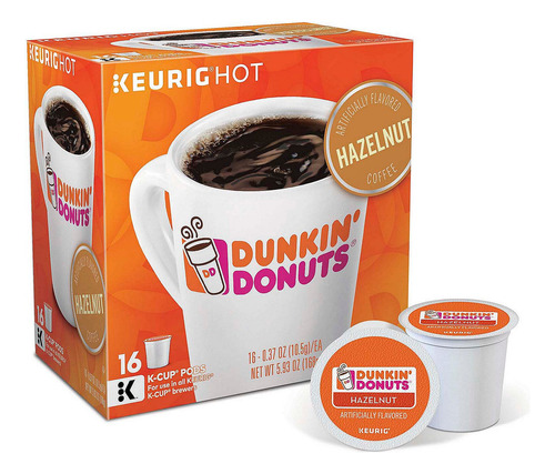 Cápsulas K-cup Para Café Dunkin' Hazelnut, 16 Unidades, Keur