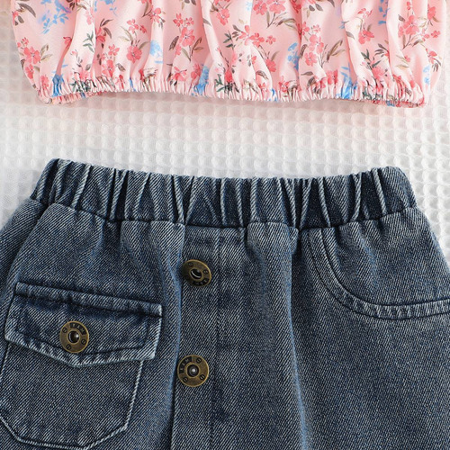 Conjunto De Camisola Con Estampado Floral Y Falda Para Bebés Rosa 18-24 M