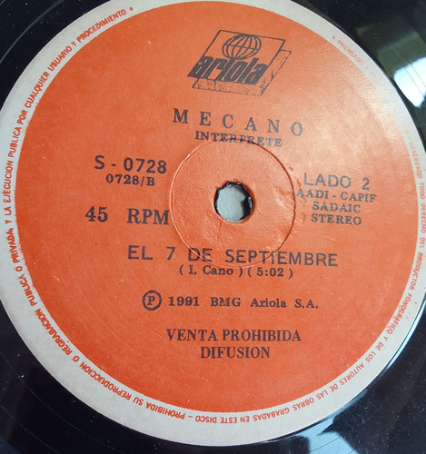 Vinilo Single Mecano El 7 De Septiembre 