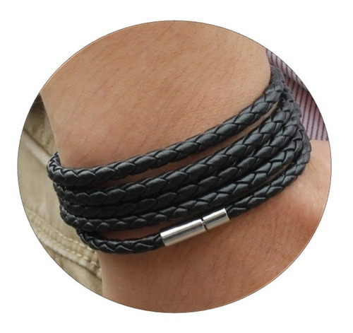 Pulseira Bracelete Masculina Couro 5 Voltas Pg41