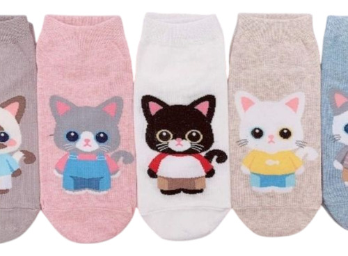 3 Pares De Calcetas Gatito Para Mujer Variados Estampado Único