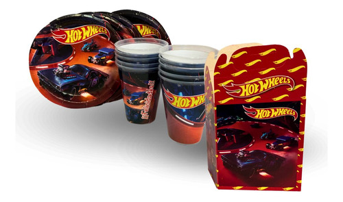 Kit Platos, Vasos, Dulceros 20 Invitados (version 2) Personajes Wheels Pista Carros