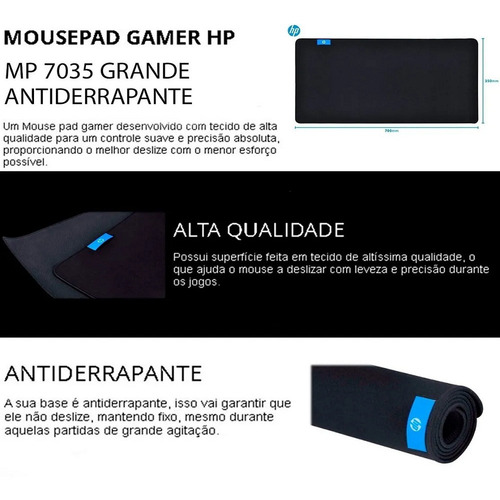 Imagem 7 de 7 de Mouse Pad Hp Gamer Mp7035 Preto Grande 700x350x4mm