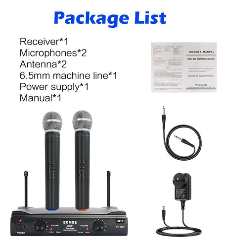 Bomge Micrófono Inalámbrico, Sistema De Micrófono Dinámico Inalámbrico Uhf Profesional Dual Para Karaoke En Casa, Reuniones, Fiestas, Iglesia, Dj, Boda, Juego De Ktv En Casa, 200 Pies (230u)