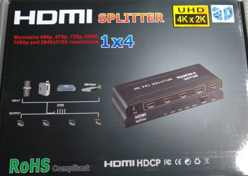 Hdmi Splitter 1x4 Switch 4k 2k Full Hd 1080 Pc Dvd Tv Ps3