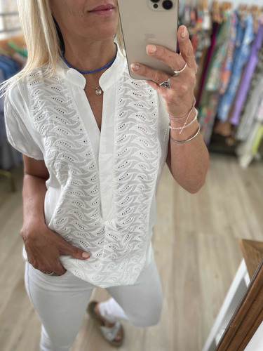 Blusa Camisa Cuello Mao Broderie Talles Grandes The Big Shop
