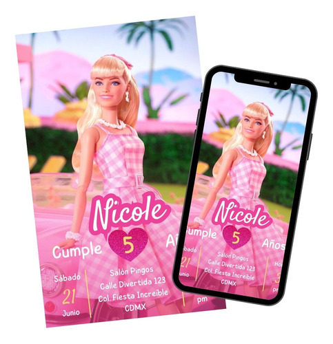 Invitación Personalizada Barbie Digital