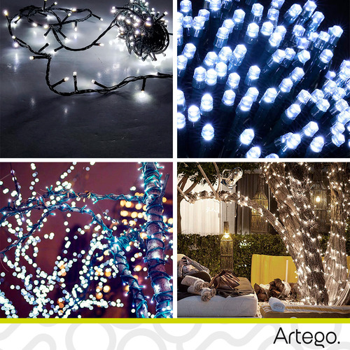 Luces Serie 200 Led Color Luz Blanca Color Cable Verde Oscuro Artego Interior Exterior Decoración Navidad Árbol Navidad Eventos Bodas Led Christmas String Lights Waterproof 8 Modos Uso Temporizador