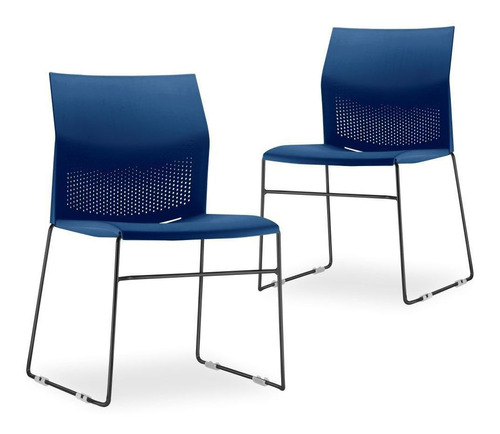 Kit 02 Cadeiras Fixa Preta Empilhável Conect Azul Marinho Cor Azul-marinho Material do estofamento Polipropileno