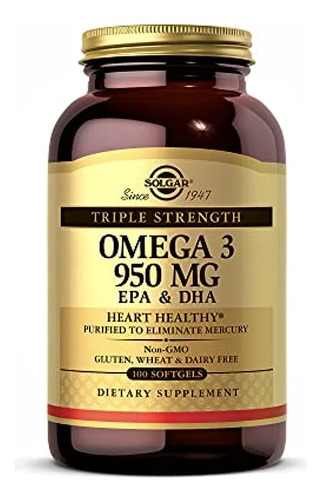 Solgar Omega-3 De Fuerza Triple 950 Mg, 100 Capsulas Blanda