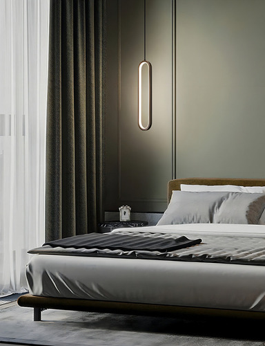 Colgante Led Moderno Ovalado Minimalista Con Cabecero Negro