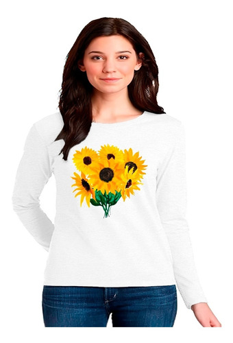 Polera Manga Larga Ramo Girasoles Oversize Unisex Algodón