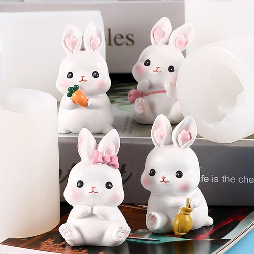 (c) Molde De Silicona Para Velas De Conejo, Conejo De Pascua