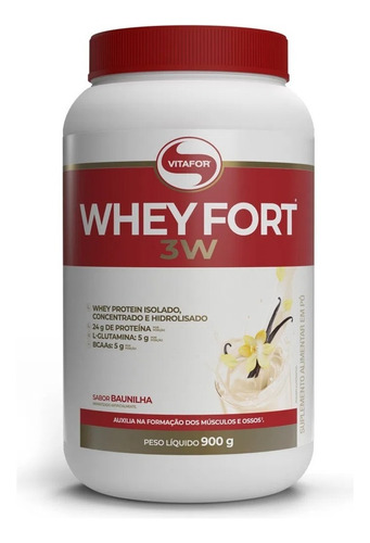 Whey Fort 3W Vitafor Proteina em Po Sabor Baunilha. Em Pote De 900g