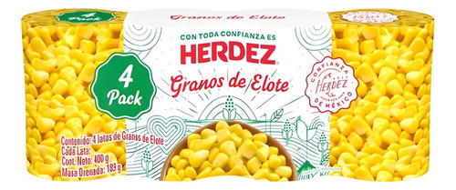 Granos De Elote Dorado Herdez Pack Con 4 Latas De 400 G C/u