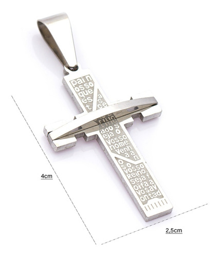 Pingente Crucifixo P/ Corrente Aço Inox J-321 Prateado