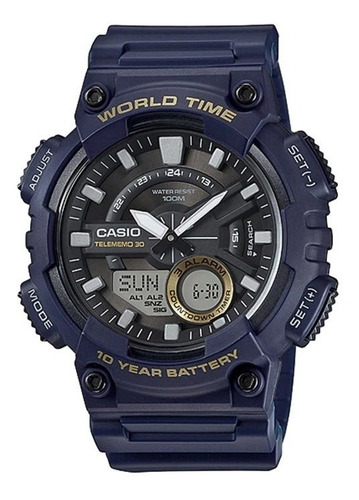 Relógio Masculino Casio Aeq-110w-2avdf Re. Autorizada ( ) Cor da correia Azul-marinho