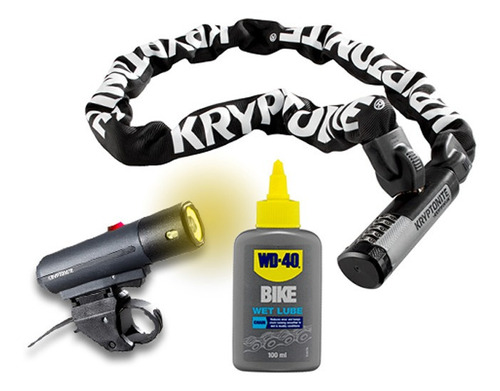 Cadena Bicicleta Kryptolok 912 Clave + Luz 150 + Lubricante