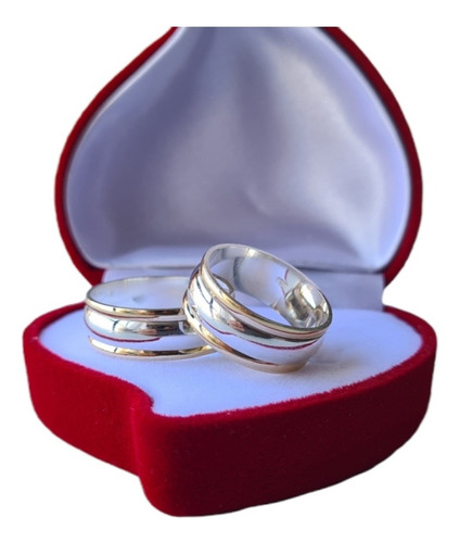 Imagen 1 de 4 de Anillos Argollas Compromiso Matrimonio Plata 925 Con Oro 18k