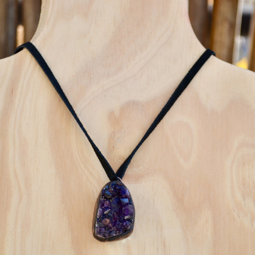 Imagen 4 de 6 de Collar Drusa Amatista, Cuero, Piedra Reiki, Meditacion, Cod1