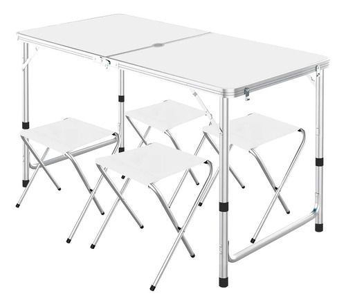 Mesa Plegable Tipo Portafolio 120cm 4 Sillas Blanco Blanco