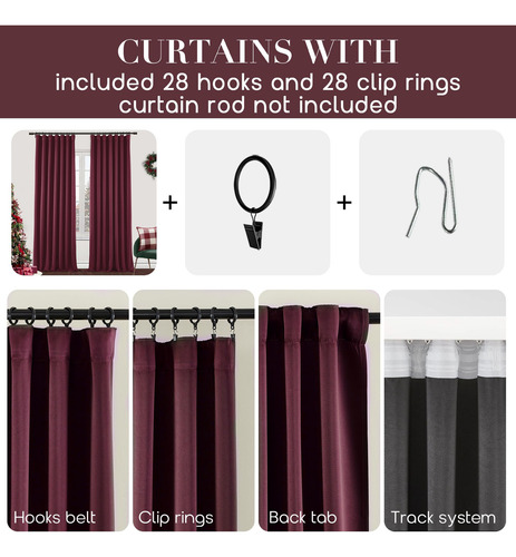 Cortinas Shineland Cranberry Burgundy 260 Cm 100% Opacas X2
