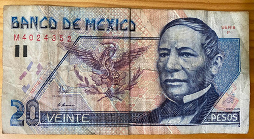 Billete, Veinte Pesos $20 Mnx (serie F, May 1994)