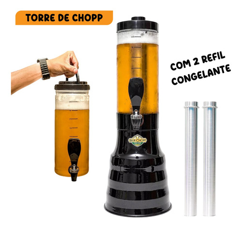 Torre Portatil De Chopp Base Giratória 2 Litros+ 2 Refis