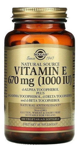 Solgar | Natural Vitamin E | 670mg (1,000 Iu) | 100 Softgels