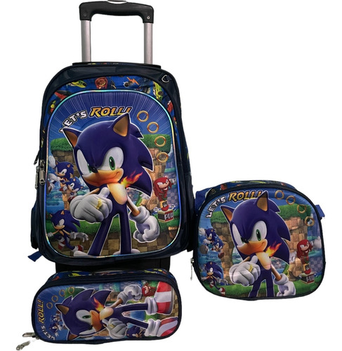 Mochila De Sonic Con Ruedas Lapicera Y Lonchera (Reacondicionado)