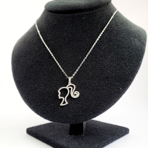 Collar Mujer Con Dije Zirconias Plateado Inspirado En Barbie