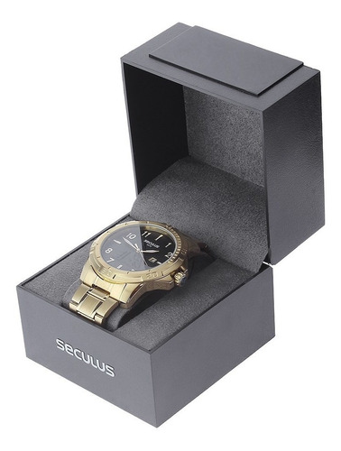 Imagem 3 de 4 de Relógio Masculino Dourado 3 Tambores Long Life 5 Atm Seculus