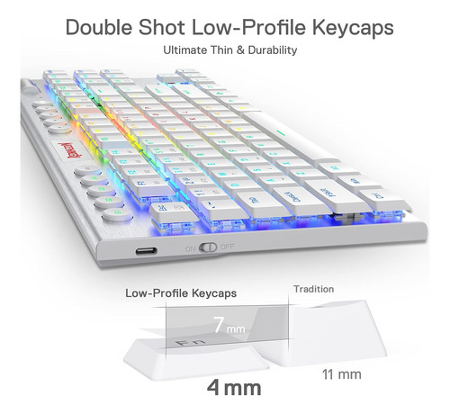 Teclado Mecânico Rgb Sem Fio Redragon K621 Horus Tkl,...