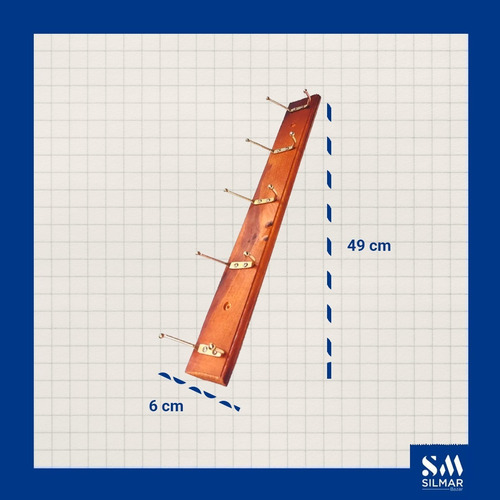 Imagen 4 de 9 de Perchero Pared Madera Metal X5 Ganchos Silmar