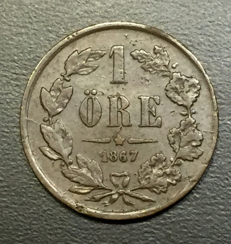 Swe012 Moneda Suecia 1 Ore 1867 Vf+ Ayff
