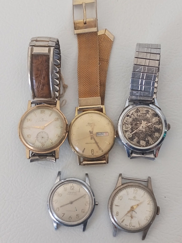 5 Relojes Para Reparar De Cuerda Vintage Helbros, Manso Etc