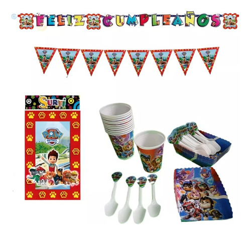 Kit Deco Completo Vasos+platos Paw Patrol Patrulla 12niños